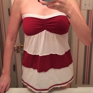 Klutch crimson red and white striped strapless top